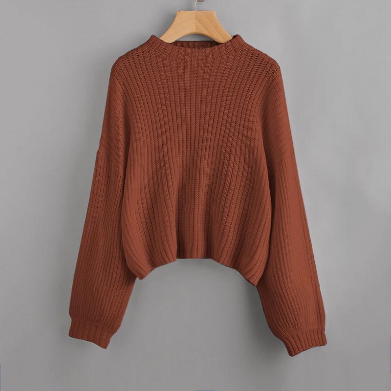 

Drop Shoulder Ribbed Knit Solid Sweater, Burnt orange