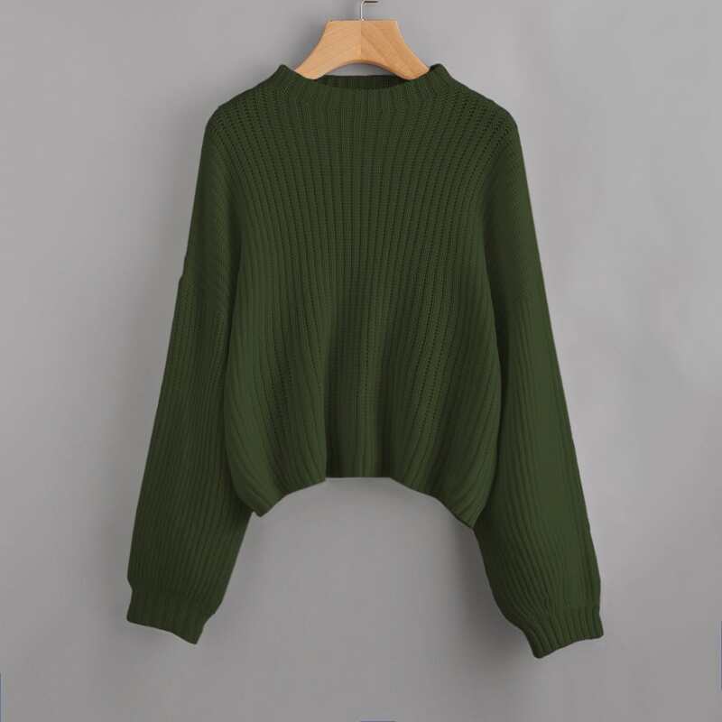 

Drop Shoulder Ribbed Knit Solid Sweater, Dark green