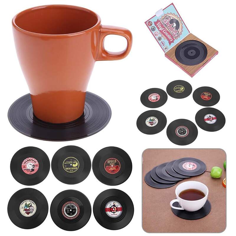 

2pcs Random Record Design Coaster, Black