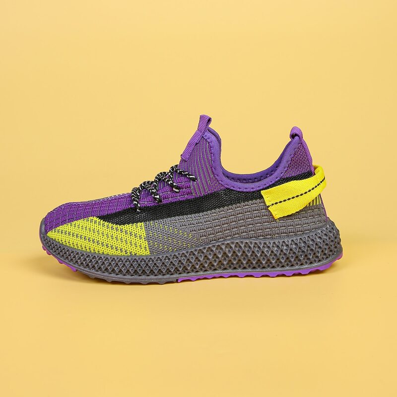 

Lace Up Decor Colorblock Knit Sneakers, Purple