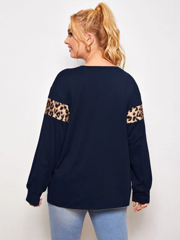 leopard panel drop shoulder sweatshirt