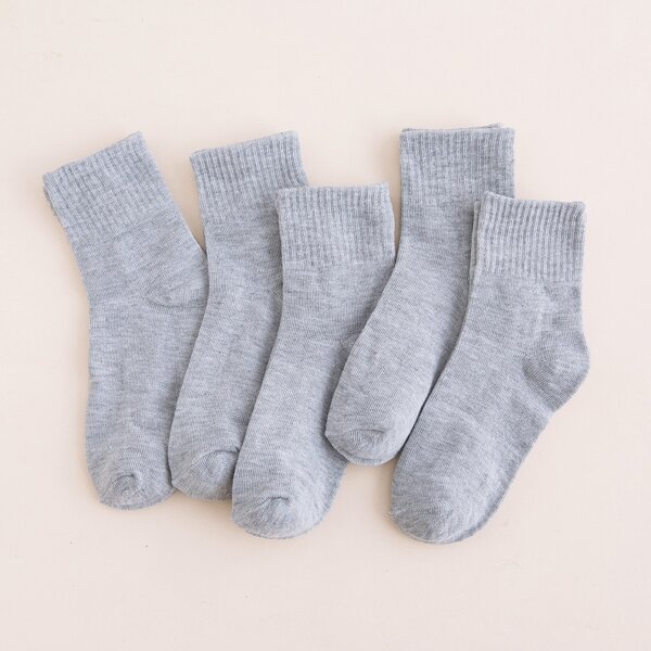 

5pairs Toddler Boys Plain Socks, Grey