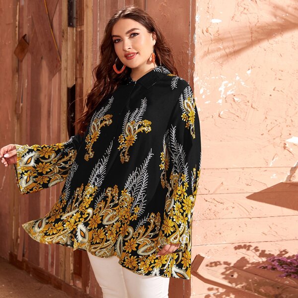 

Plus Floral Print Blouse, Multicolor