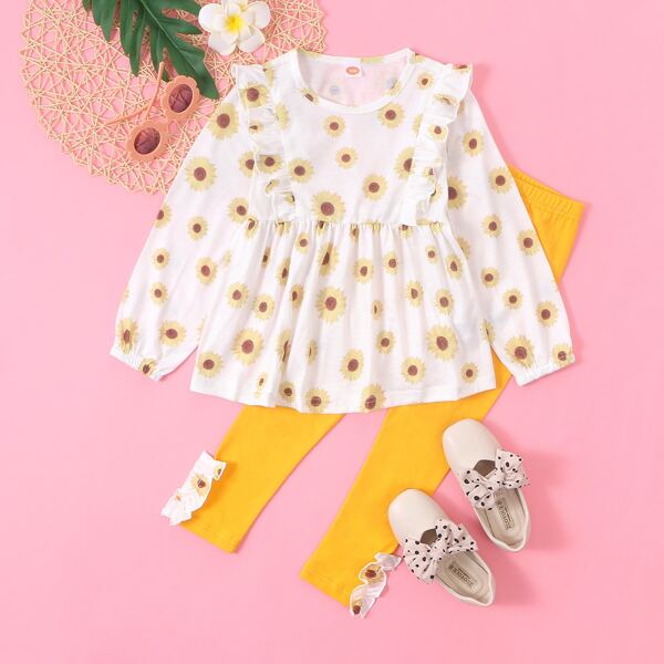 

Toddler Girls Floral Print Ruffle Trim Tee & Pants, Multicolor