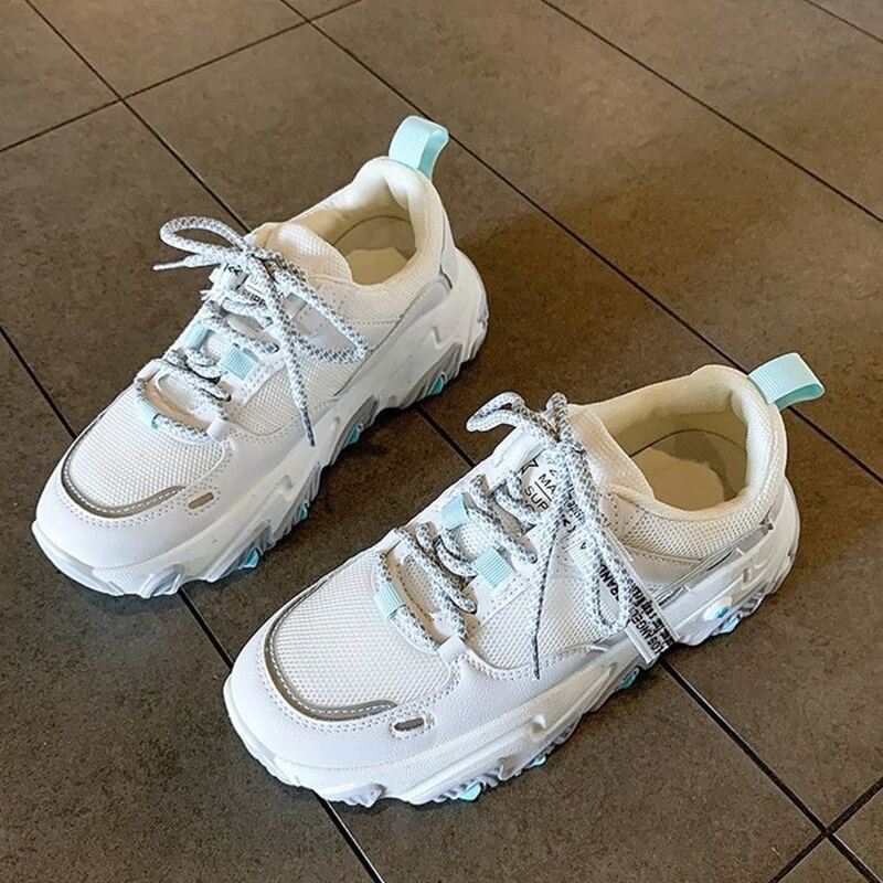 

Lace-up Mesh Chunky Sneakers, White