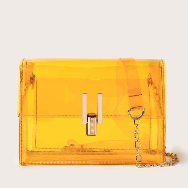 

Clear Chain Crossbody Bag, Orange clear