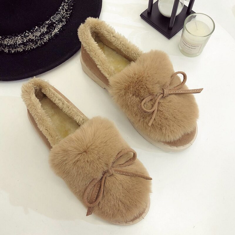 

Bow Tie Fluffy Flats, Beige