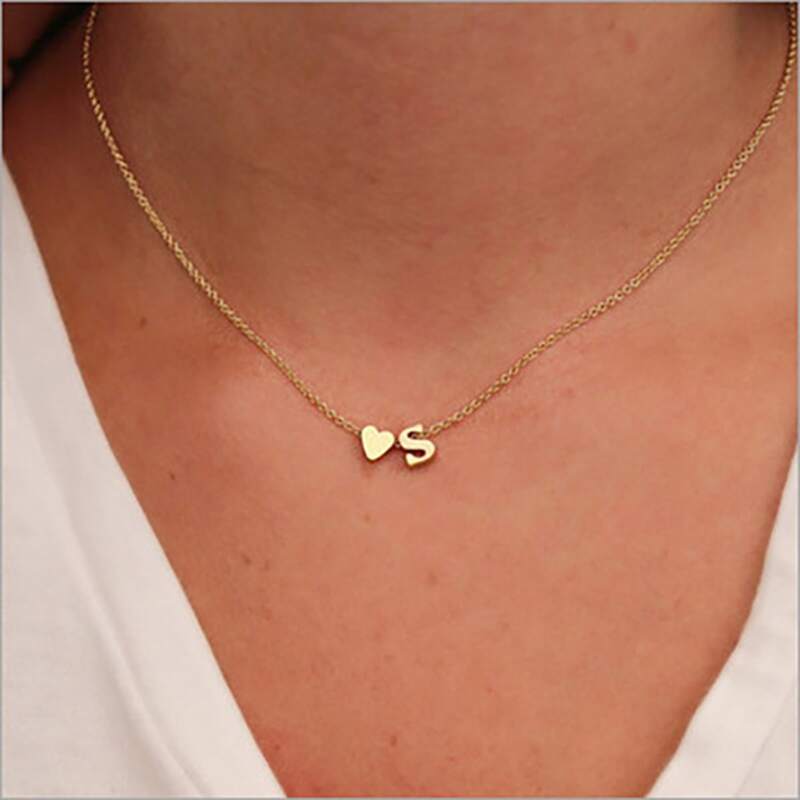 

Letter & Heart Pendant Necklace, Gold