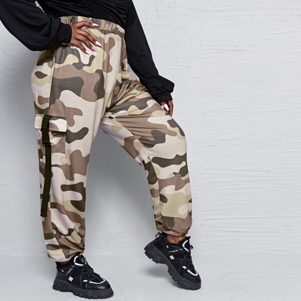 

Plus Camo Print Flap Pocket Sweatpants, Multicolor