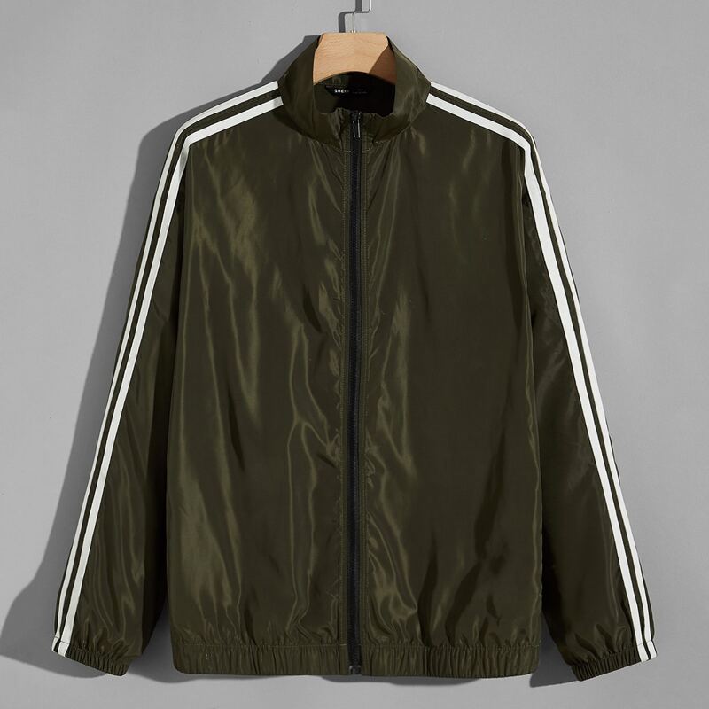 

Guys Striped Side Zipper Placket Wind Jacket, Army green