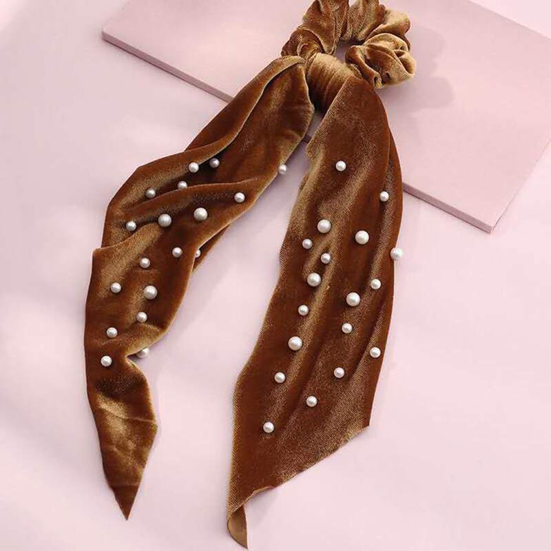 

3pcs Faux Pearl Decor Scrunchie Scarf, Multicolor