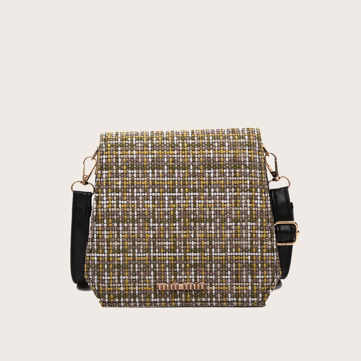

Plaid Flap Crossbody Bag, Multicolor