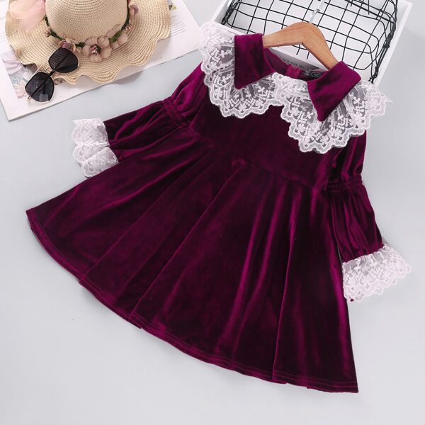 

Toddler Girls Statement Collar Velvet Babydoll Dress, Maroon