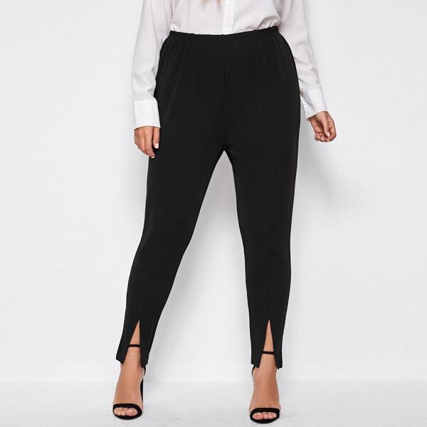 

Plus Elastic Waist Split Hem Leggings, Black