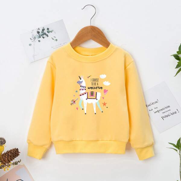 

Toddler Girls Unicorn And Slogan Graphic Sweatshirt, Yellow