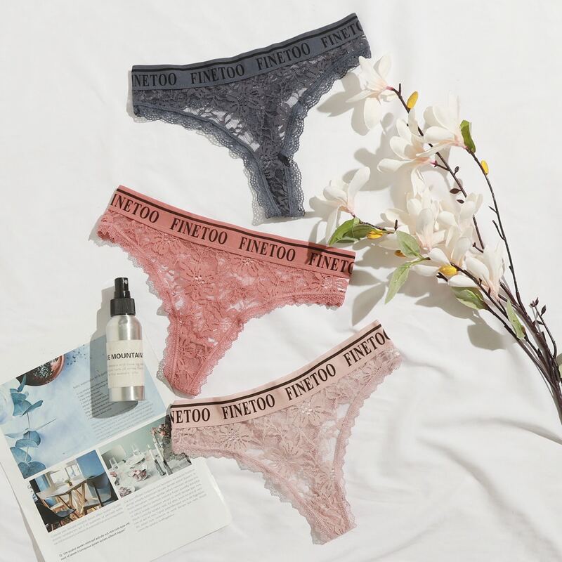 

3pack Letter Tape Lace Thong Set, Multicolor