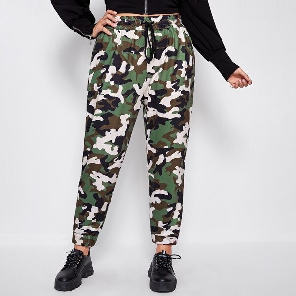 

Plus Camo Print Drawstring Waist Sweatpants, Multicolor