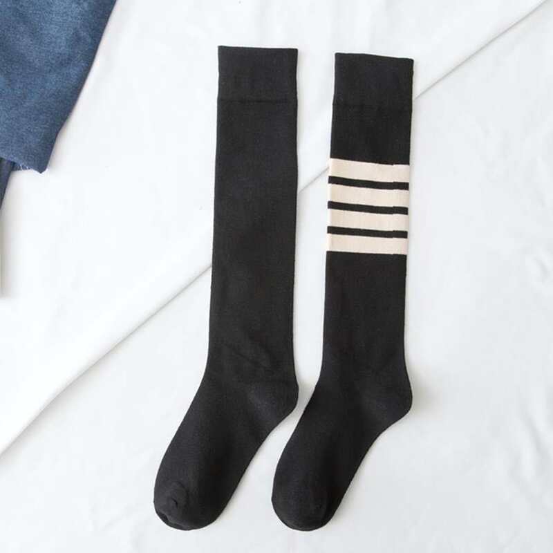

1pair Stripe Knee High Socks, Black