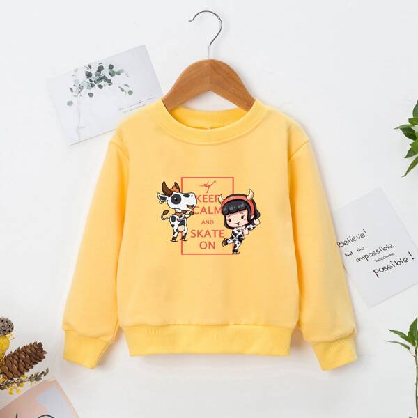

Toddler Girls Cartoon And Slogan Graphic Sweatshirt, Yellow