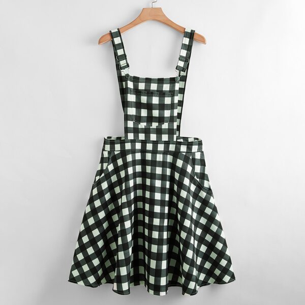 

Plus Gingham Pocket Front Overall Dress, Multicolor