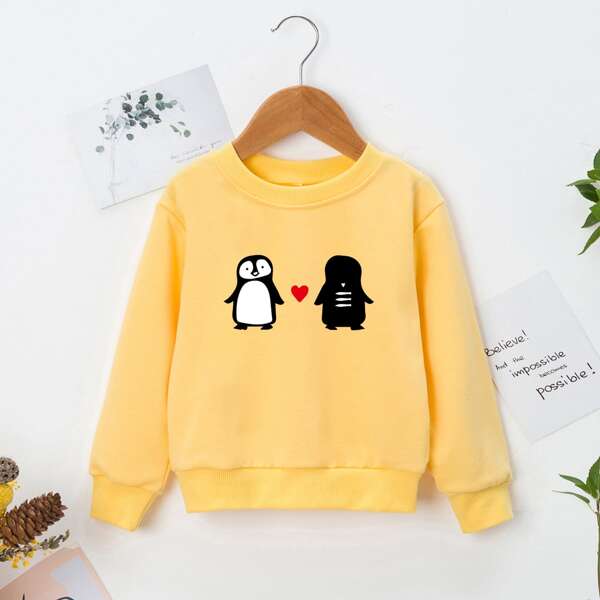 

Toddler Girls Penguin And Heart Print Sweatshirt, Yellow