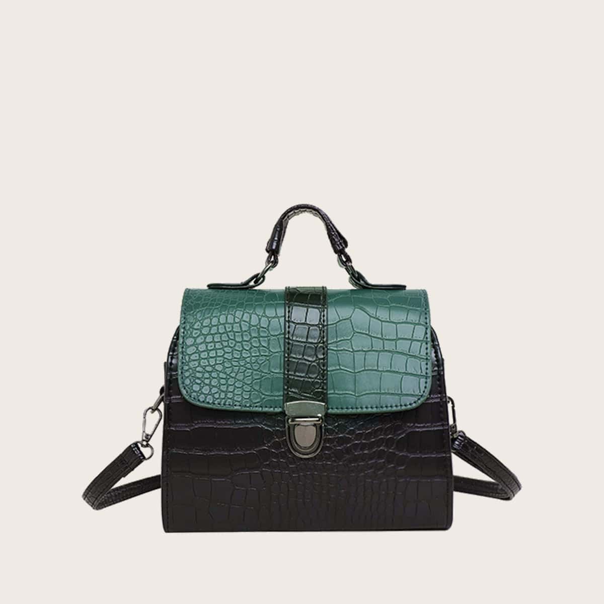 

Colorblock Croc Satchel Bag, Multicolor