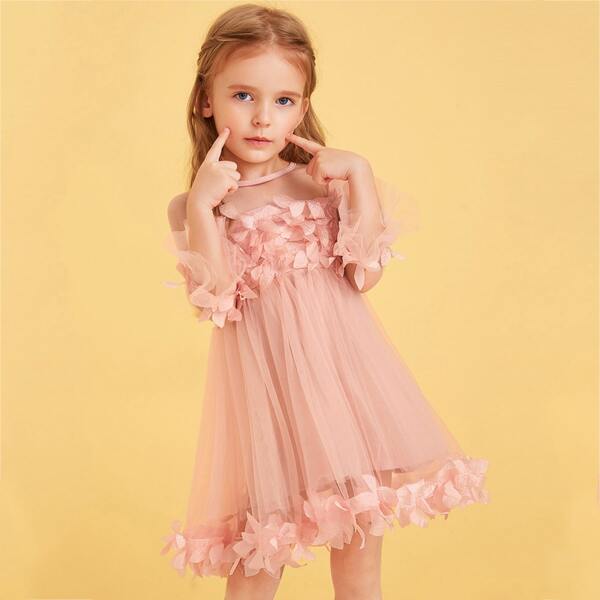 

Toddler Girls Stereo Flower Keyhole Back Tutu Dress, Coral pink