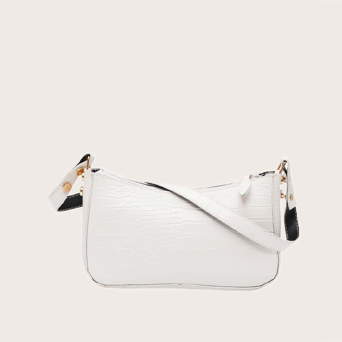 

Croc Embossed Baguette Bag, White