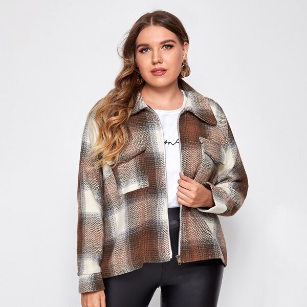 

Plus Plaid Zip Up Overcoat, Multicolor