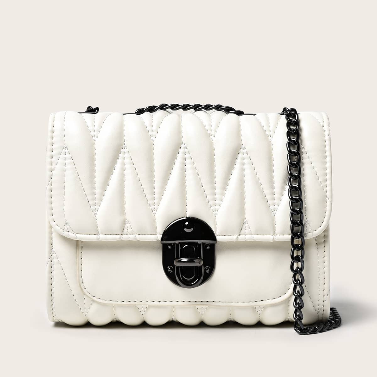

Quilted Chain Crossbody Bag, White