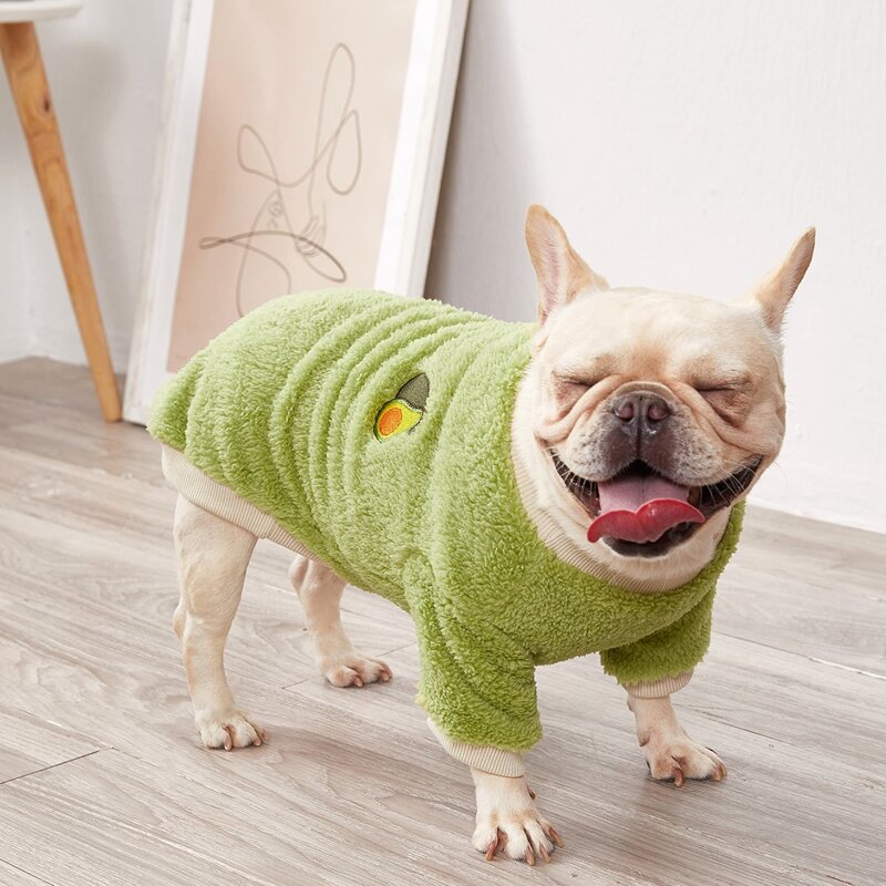 

1pc Avocado Patched Dog Plush Sweatshirt, Green