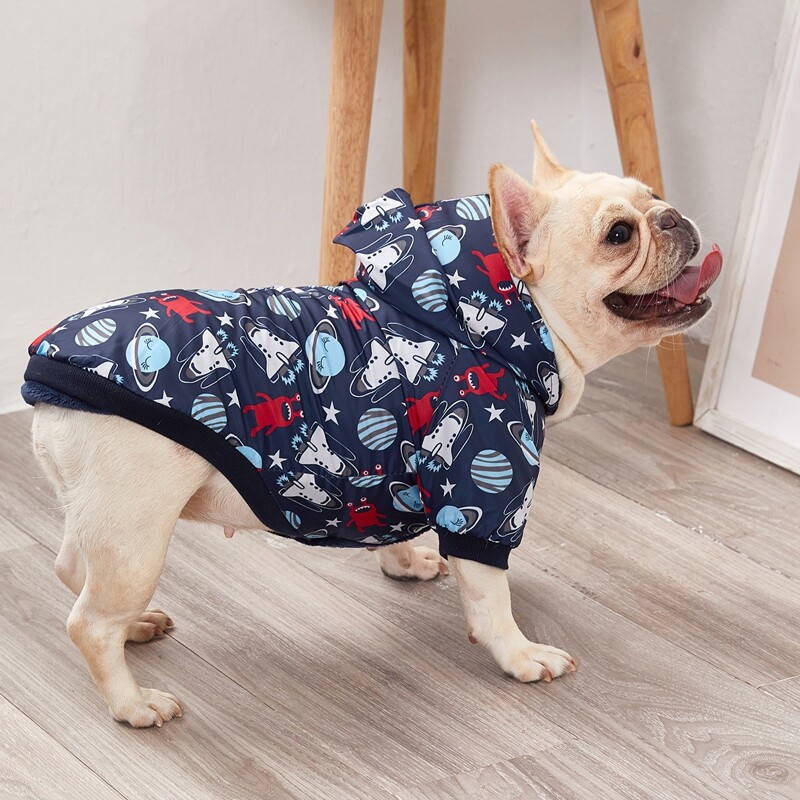 

1pc Cartoon Graphic Dog Hooded Warm Coat, Blue