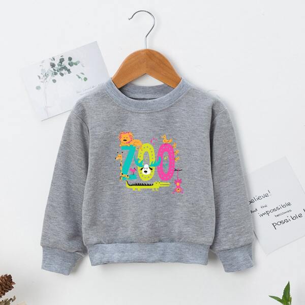 

Toddler Boys Cartoon Graphic Round Neck Sweatshirt, Grey