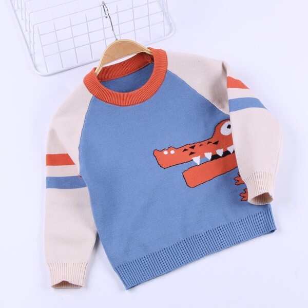 

Toddler Boys Crocodile Pattern Contrast Raglan Sleeve Sweater, Blue