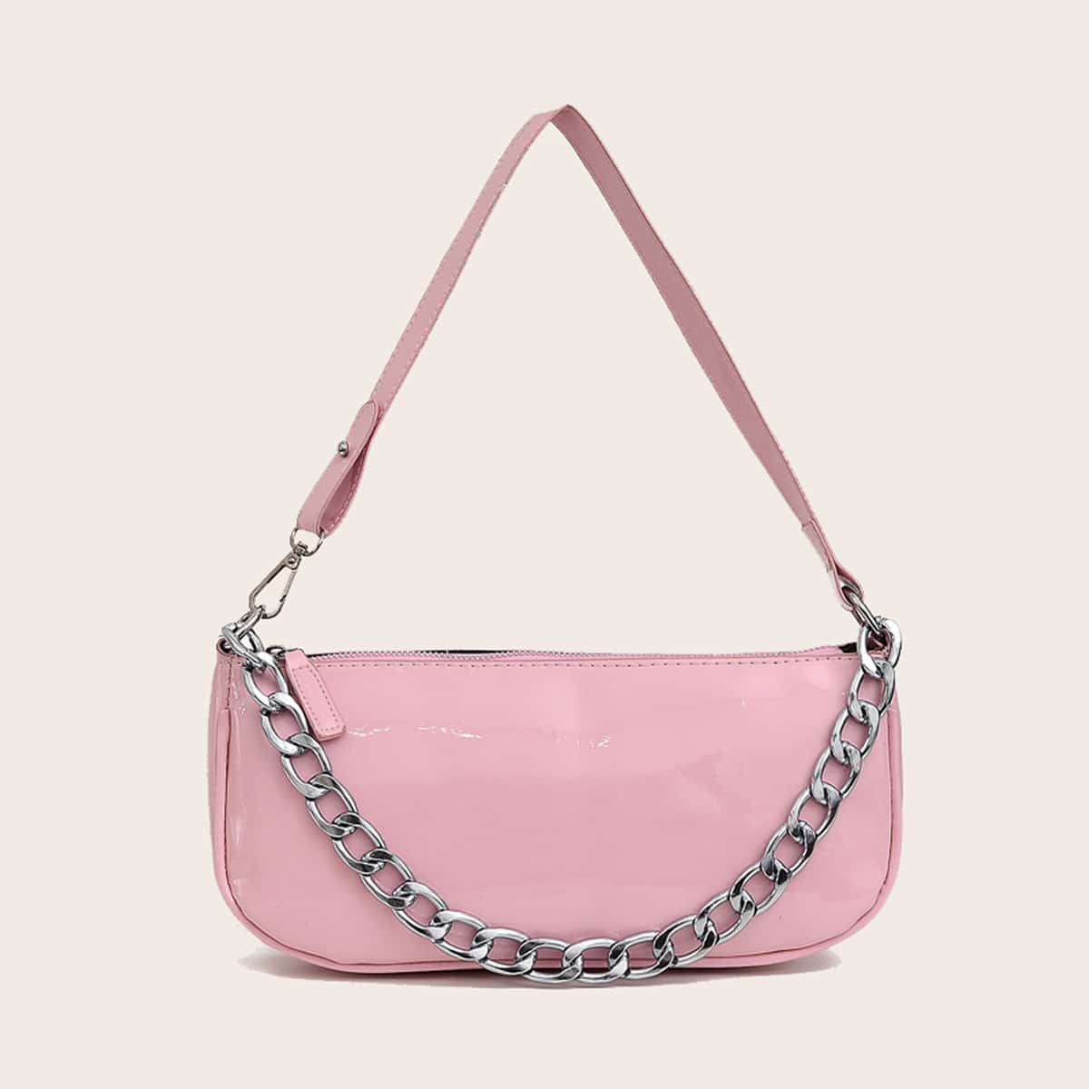 

Solid Chain Baguette Bag, Baby pink