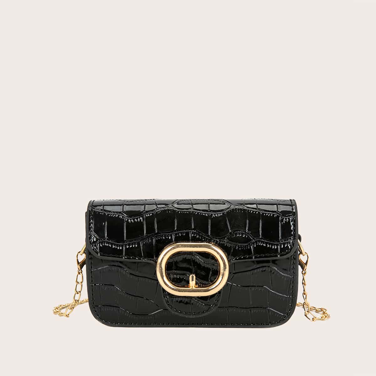 

Croc Embossed Chain Crossbody Bag, Black