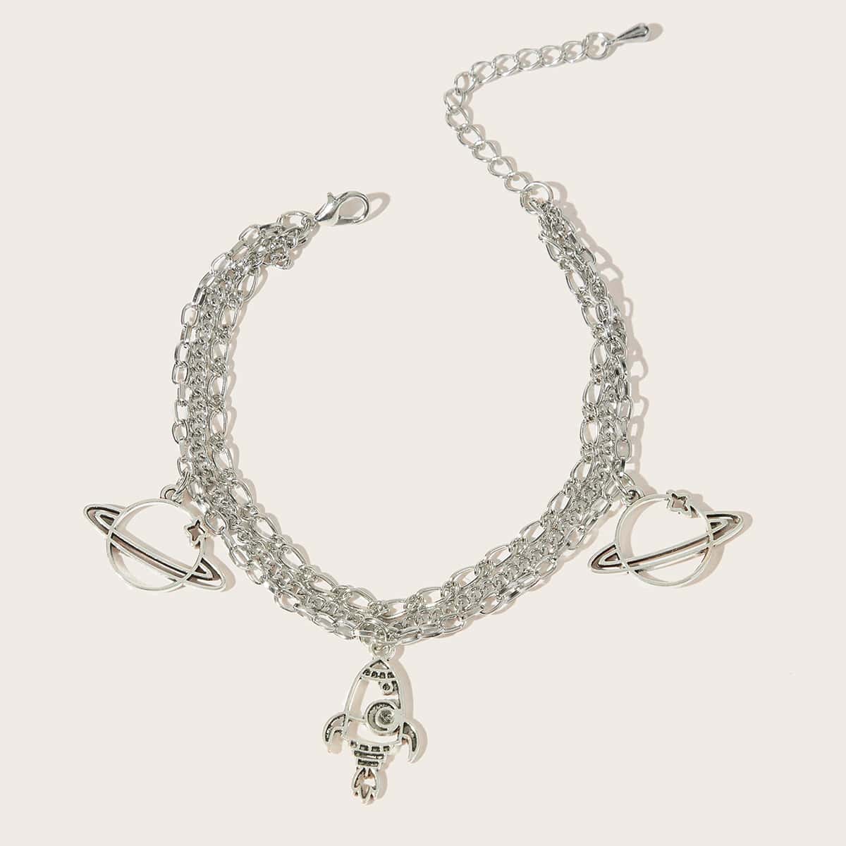 

Rocket & Planet Chain Bracelet, Silver