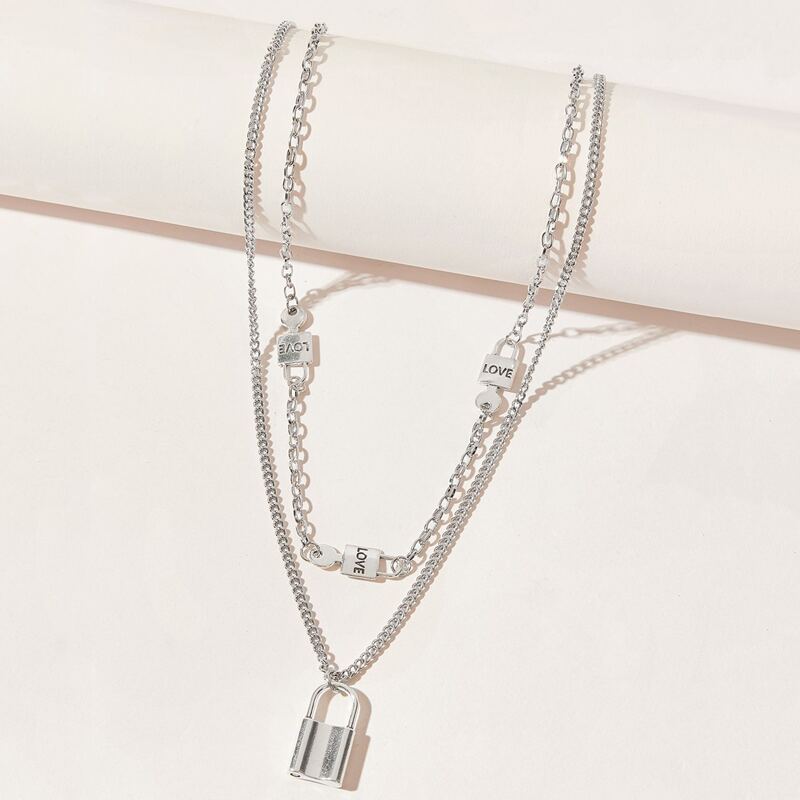 

Lock & Key Layered Chain Necklace, Silver