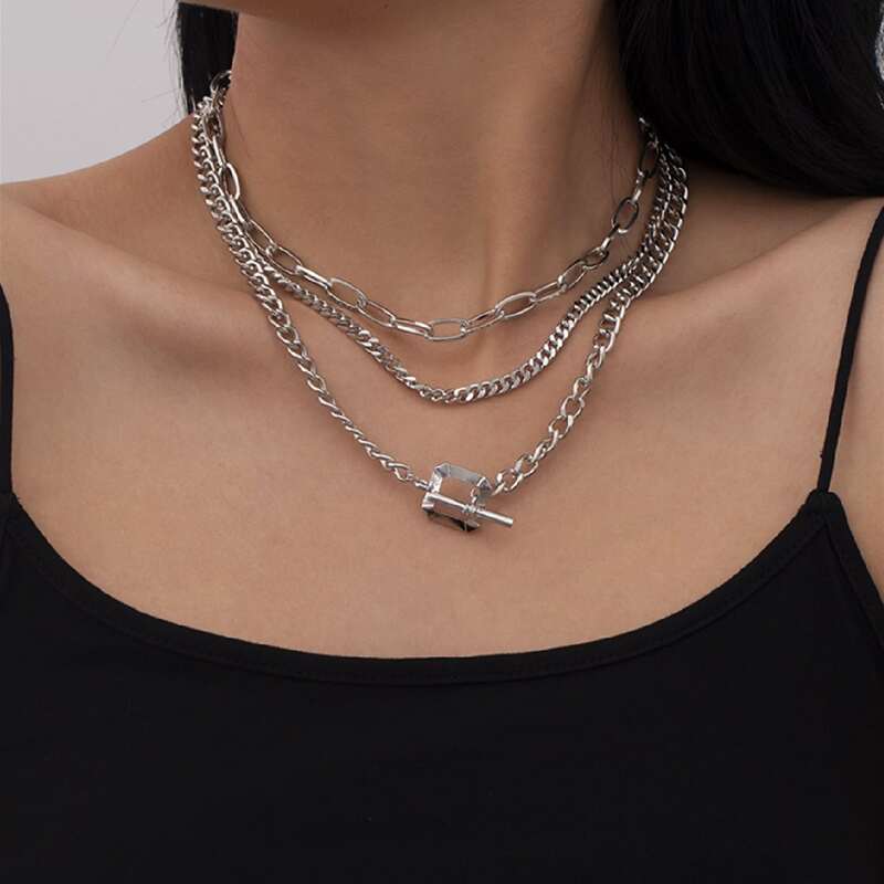 

3pcs Simple Chain Necklace, Silver