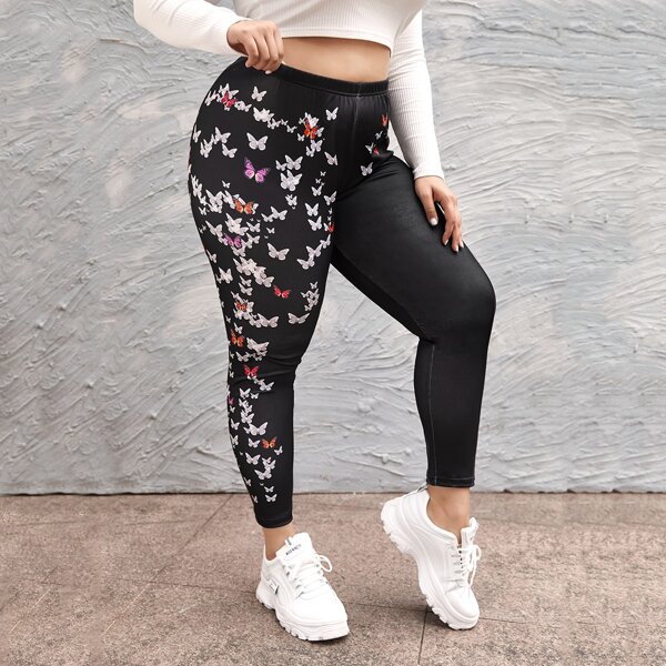 

Plus Butterfly Print Leggings, Black