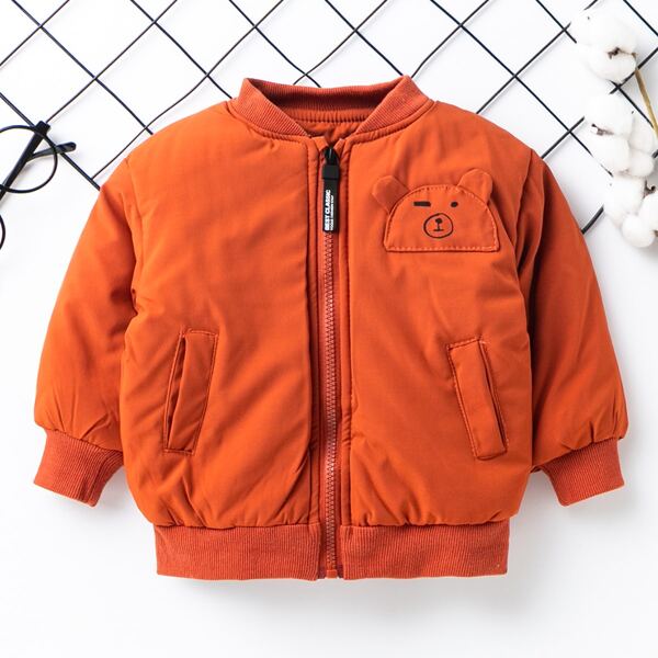 

Toddler Boys Cartoon Patched Zip-up Bomber Jacket, Burnt orange