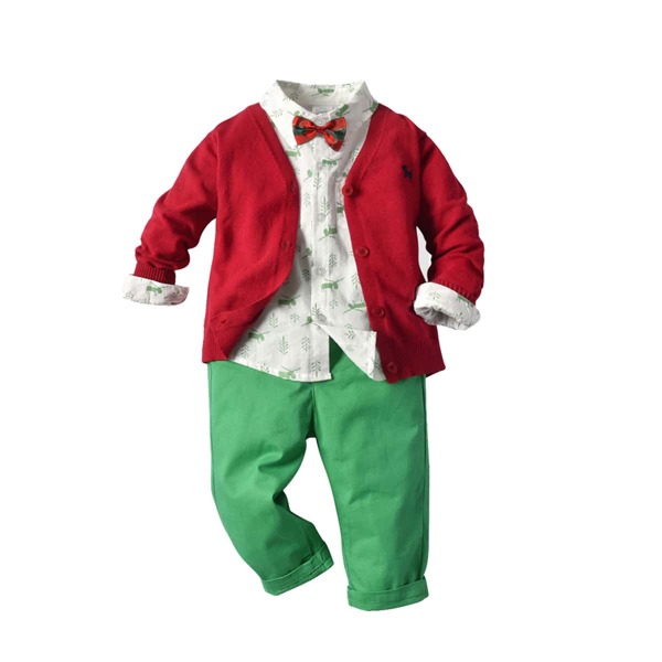 

Toddler Boys 3pcs Cartoon Bow Blouse & Cardigan & Pants, Multicolor