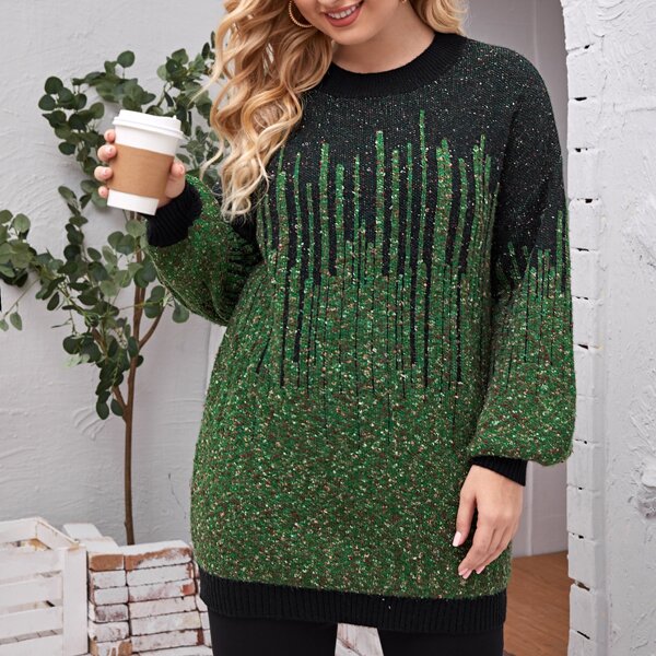 

Plus Contrast Panel Drop Shoulder Sweater, Multicolor