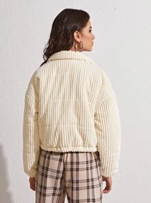 SHEIN x Carly Lawrence SHEIN Unity 拉鏈落肩夾克 - 米色 - 查看 2