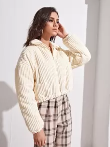 SHEIN x Carly Lawrence SHEIN Unity 拉鏈落肩夾克 - 米色 - 查看 5