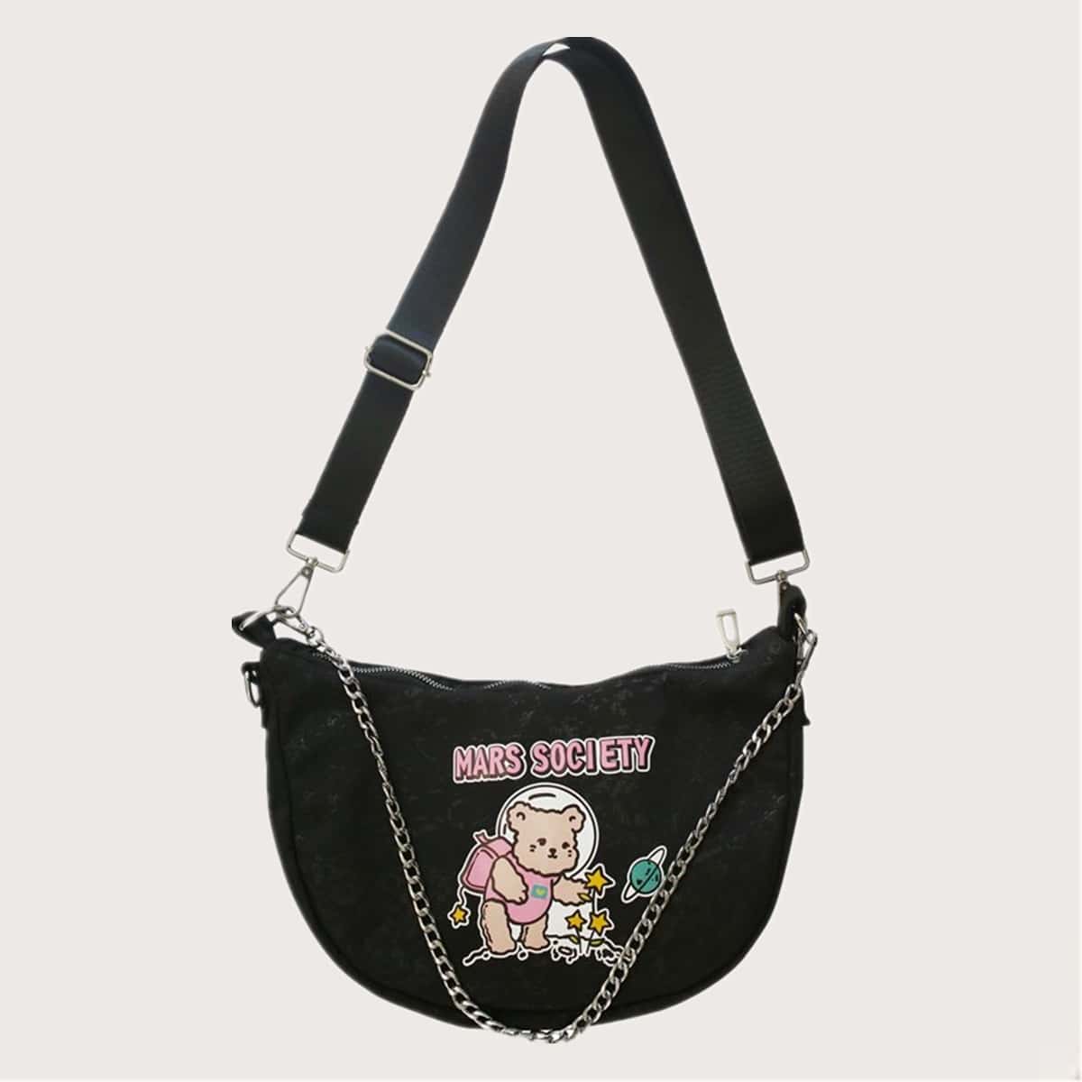 

Cartoon Bear Crossbody Bag, Black