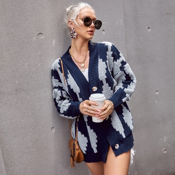 

Geo Pattern Drop Shoulder Cardigan, Multicolor