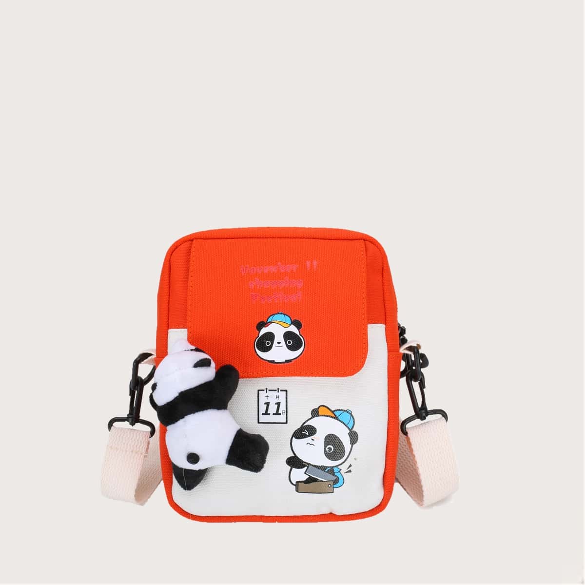 

Colorblock Panda Canvas Crossbody Bag, Multicolor
