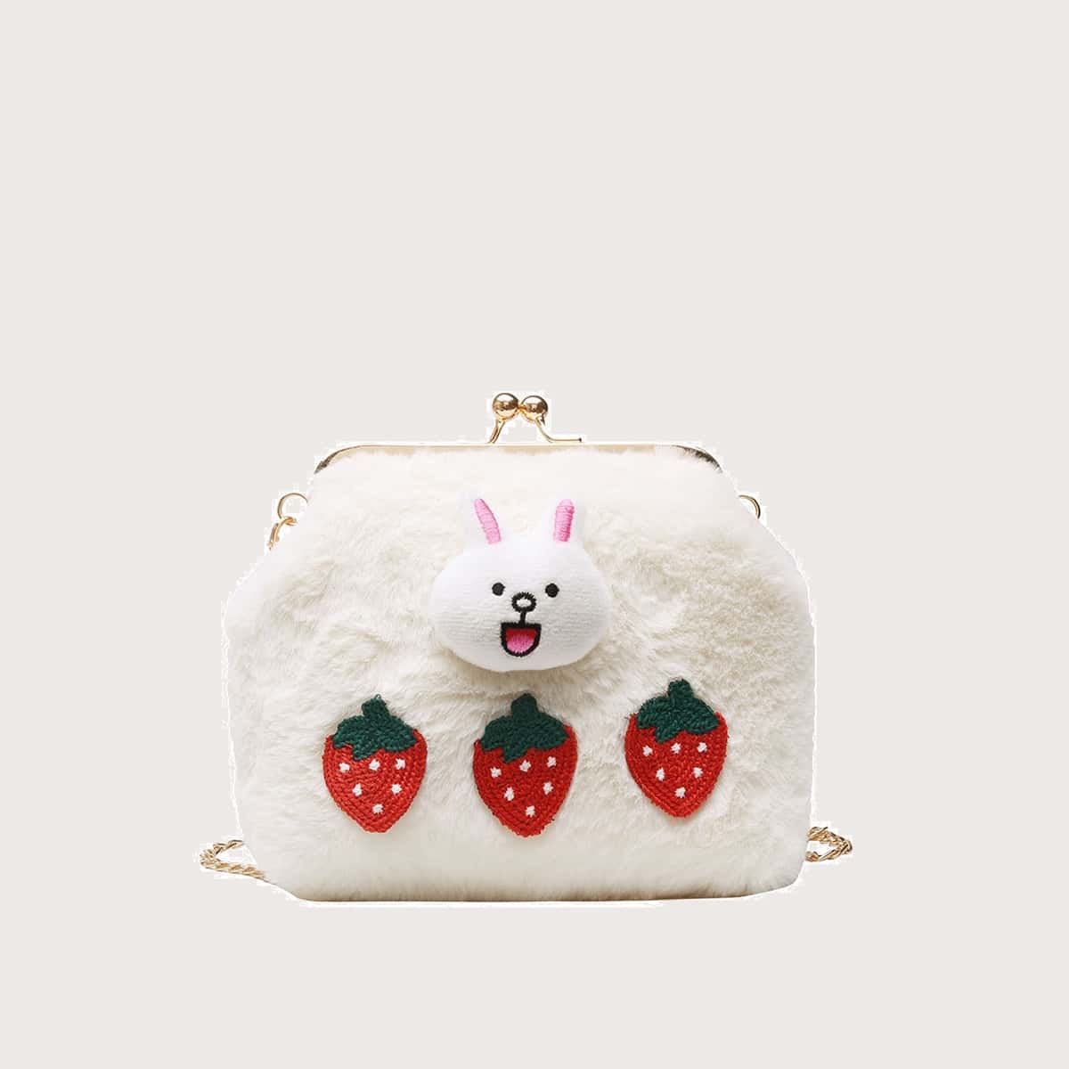 

Rabbit & Strawberry Fluffy Crossbody Bag, White