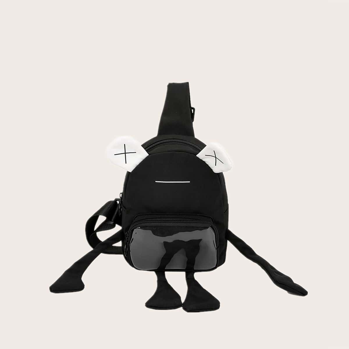 

Cartoon Clear Pocket Sling Bag, Black